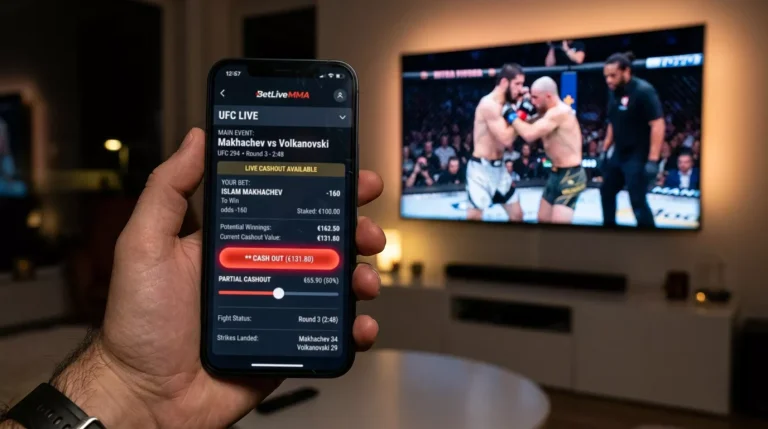 Pantalla de cashout en una apuesta UFC en directo desde una app móvil