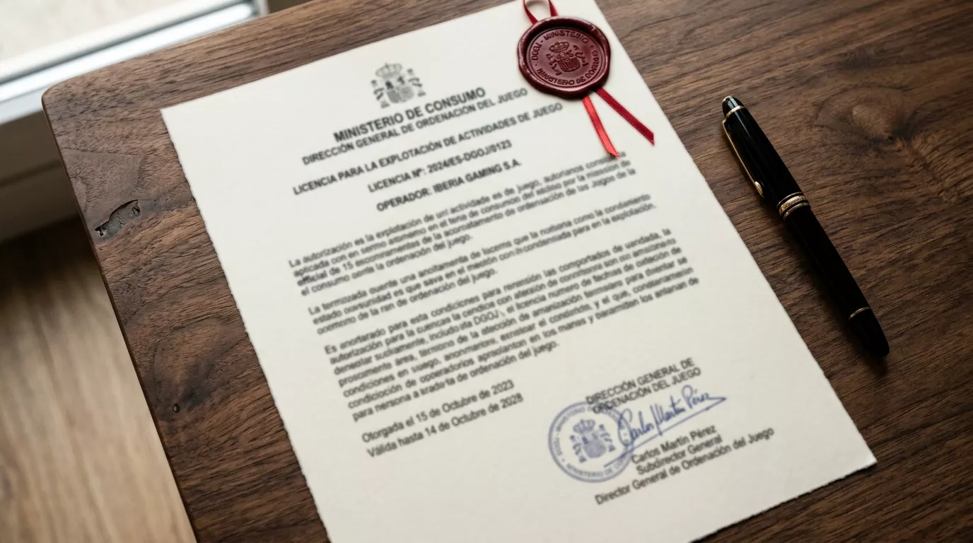 Documento oficial con sello de licencia singular de apuestas deportivas emitida por la DGOJ española