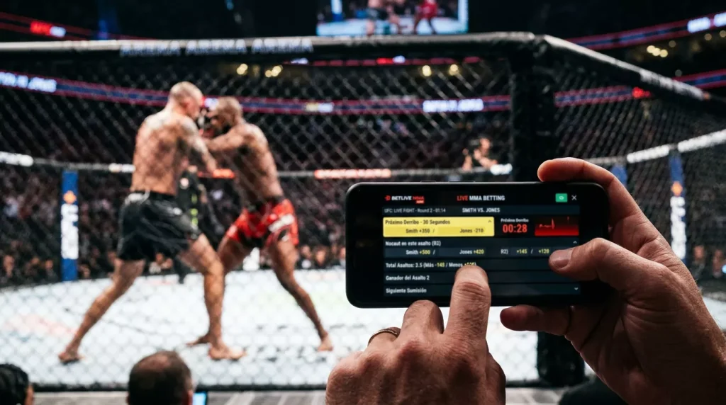 Cuotas de micro-mercados intra-round en una apuesta MMA en directo con cuenta atrás