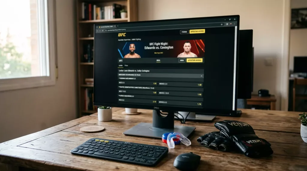 Mercado de props UFC con líneas de takedowns y significant strikes en pantalla de apuestas